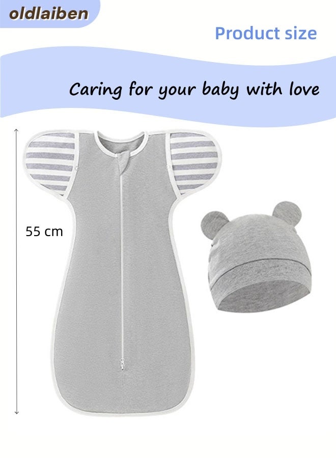 oldlaiben Baby Swaddle,Newborn Swaddle Up,Baby Sleepsack,Baby Swaddling Wrap,Infant Baby Sleeping Bag With Hat,Soft Cotton Sleep Sack,Zip-Off Wings,Improves Sleep,Snug Fit Helps Calm Startle Reflex, New Born Essentials(Grey) - Image 2